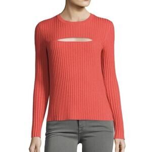 Frame Women's Tomato Red Overlap Ribbed Cut Out Wool Blend Sweater - Size XS